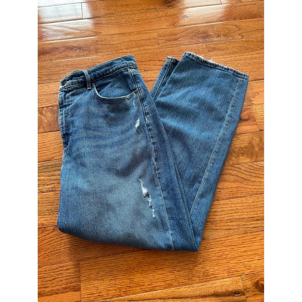 LOFT The 90s Straight Distressed Blue Denim Jeans Size 31 12 High Rise Wide Leg